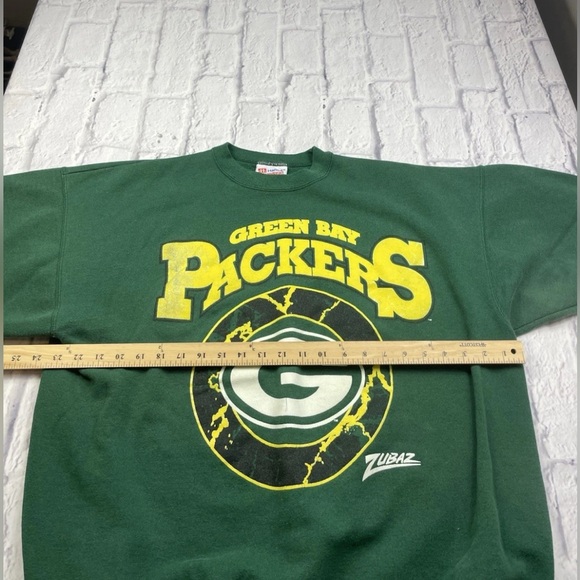 Vintage 90’s NFL Green Bay Packers Zubaz Crewneck Sweatshirt Green Men’s Sz L - Picture 6 of 8